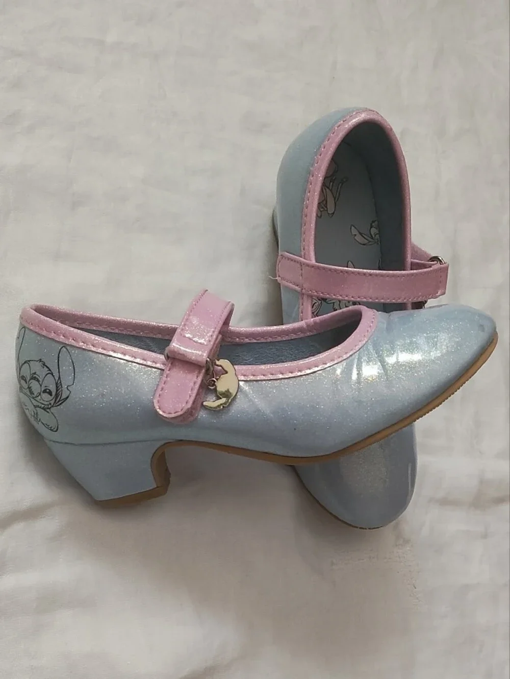 Disney Girls Light Blue Mary Jane Dress Shoes with Pink Trim